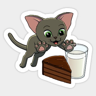 Oriental Shorthair Cat excited to have Chocolate Cake with Milk Sticker